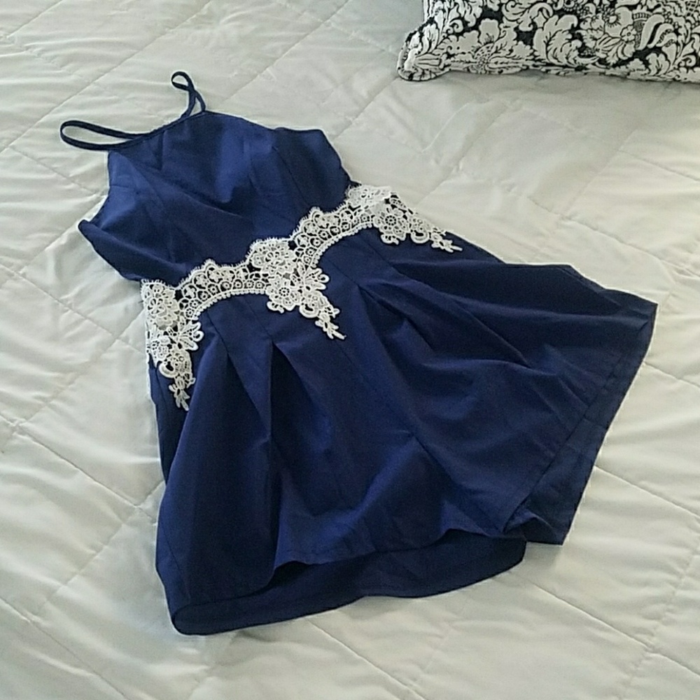 Navy playsuit / romper with lace details